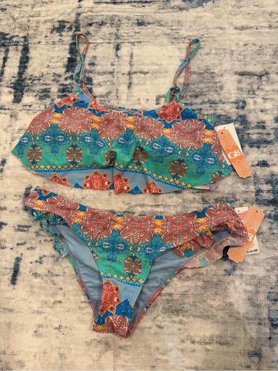 Gianni Bini Other - Gianni Bini Teal, Blue & Coral Floral Ruffle Bikini